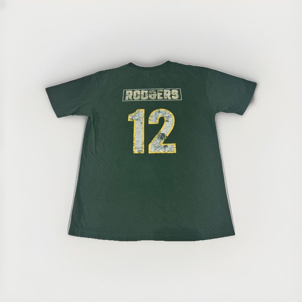 Aaron Rodgers Green Bay Packers #12 NFL Graphic T-Shirt Green Youth Large 14/16